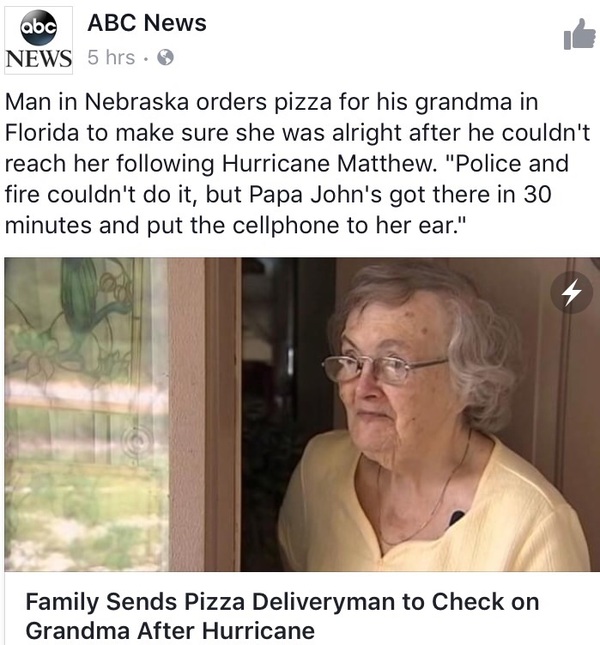 Внук использовал доставщика пиццы чтобы найти свою бабушку.