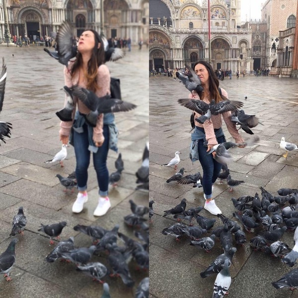 Девушка хотела красивую фотографию на память из Венеции.