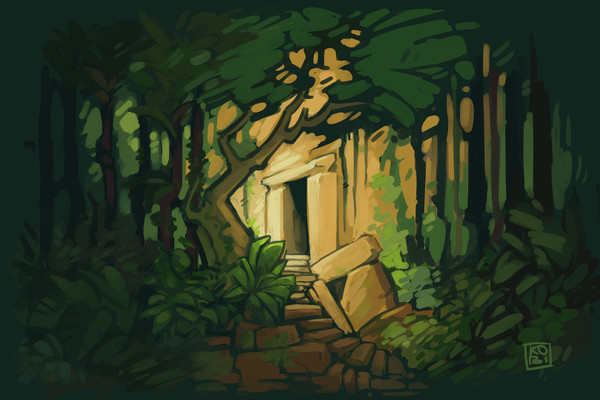 Ancient ruins in the middle of the jungle - My, Kobi, Landscape, Art, SAI, Artist, Drawing, Jungle, Ruin