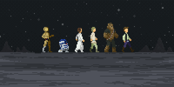   Star Wars,   VII:  , Pixel Art, BB-8,  , R2d2, C-3po,  