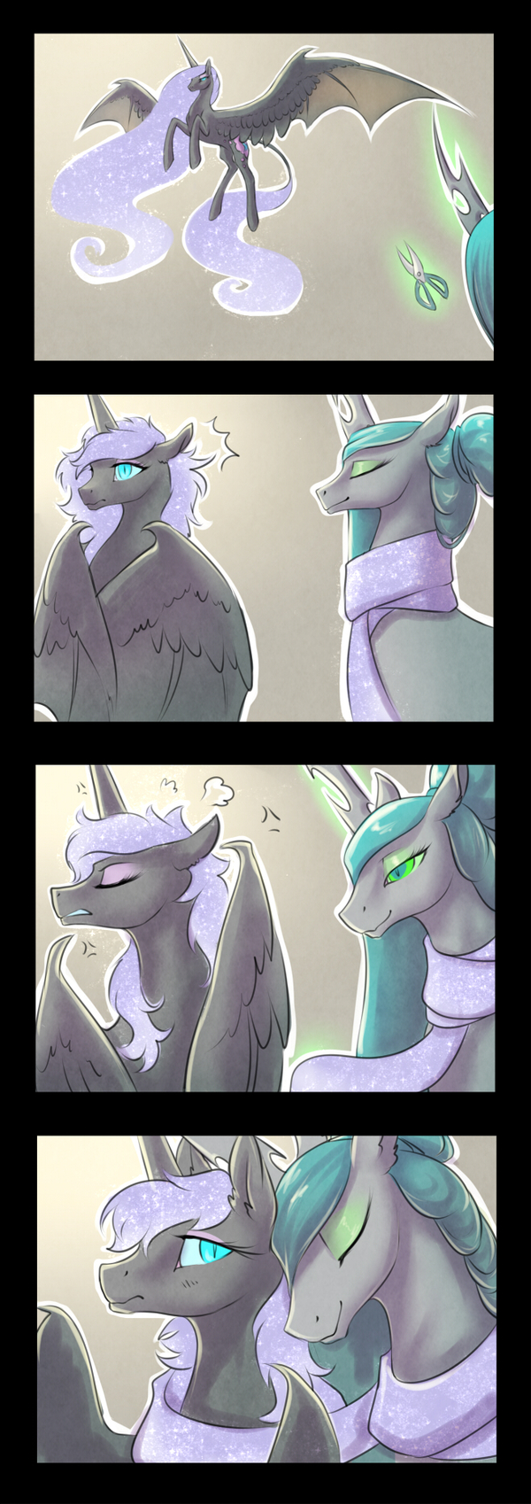 sudden haircut - My little pony, Nightmare moon, Queen chrysalis, Shipping, Longpost, MLP Lesbian, Begasuslu