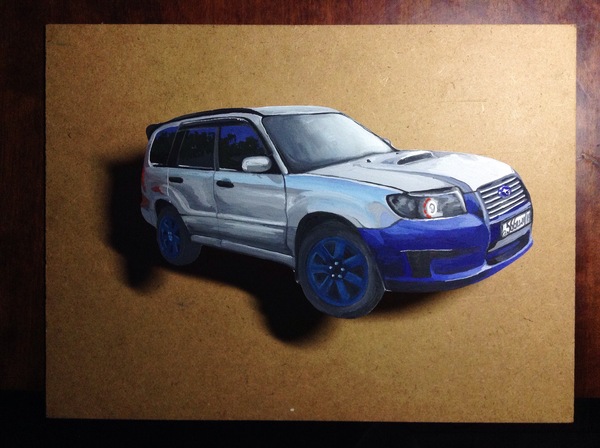 I draw cars. - My, Subaru Forester, Subaru WRX, Gouache, Drawing