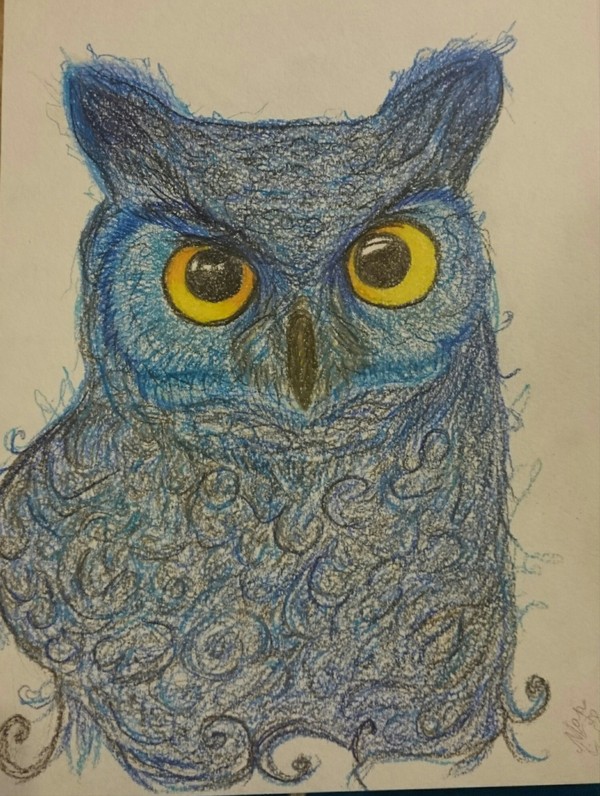 Owl, watercolor pencils - Drawing, My, Animals, Magic, Colour pencils