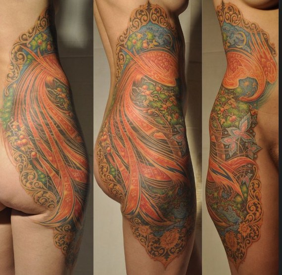 A selection of firebirds from the Tula master - NSFW, Tattoo, Firebird, Zhostovo, Khokhloma, , Longpost