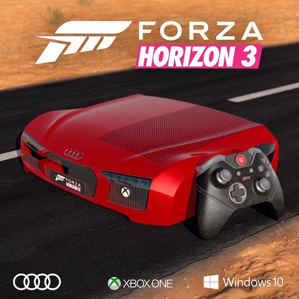 By the time Forza Horizon 3 is released, the Xbox One S will hit the shelves in the form of an Audi R8 case. - Audi, Audi r8, , Itpedia, Xbox, Xbox One vs PlayStation 4, Xbox one