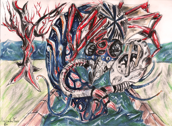 sea ??serpent - My, Spider, Serpent, Watercolor, Tentacles