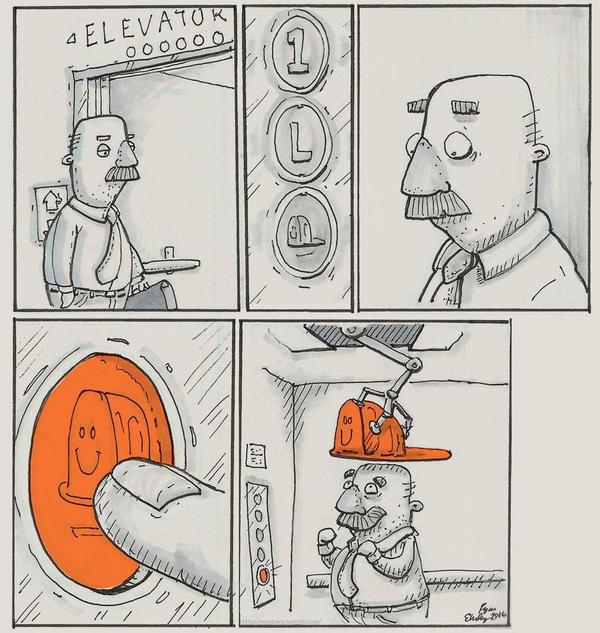 Happiness is near - Comics, Elevator, Happiness, Helmet, Усы