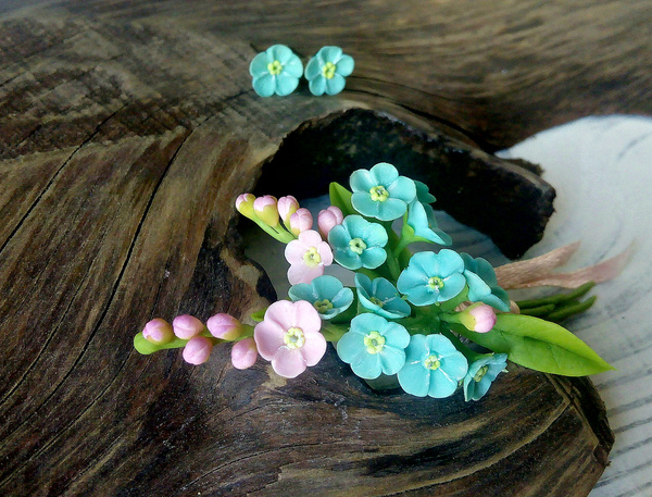 Forget-me-not, forget-me-not, I live in a fairy tale as if, And I, forget-me-not, will never forget you.)))) - My, Forget-me-nots, Polymer clay, Handmade, Flowers, Cold porcelain, Earrings, Needlework, Longpost