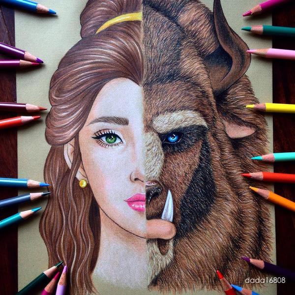 The beauty and the Beast - Art, Drawing, Walt disney company, The beauty and the Beast, Pencil drawing, Pencil