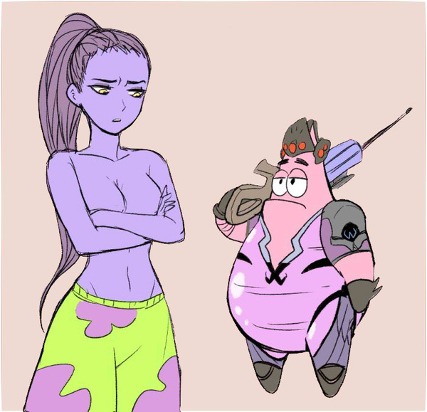 Patrick and the Widow - Widowmaker, , Art, Overwatch, SpongeBob, Patrick Star