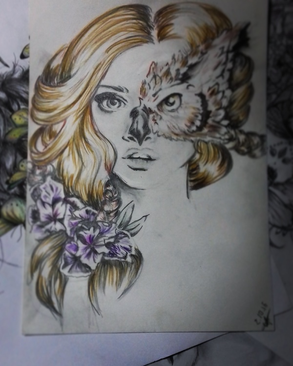 Srisovochka - My, Drawing, Pencil drawing, Sketching, Flowers, Owl