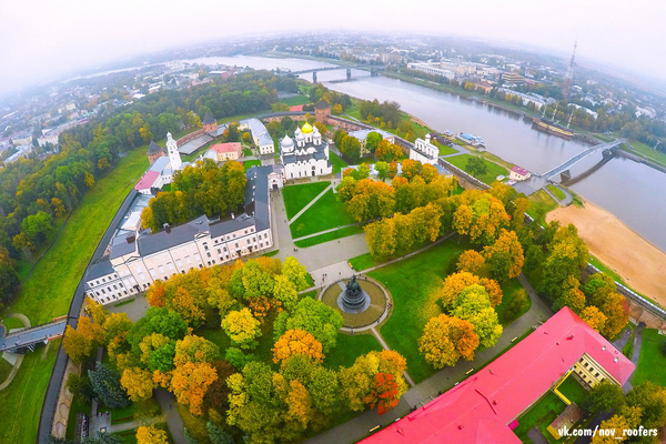 Novgorod Detinets from a balloon. Fall 2016 - Autumn, Flight, Balloon, St. Sophia Cathedral, Kremlin, Velikiy Novgorod