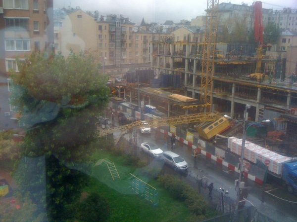 The crane fell on the territory of the kindergarten... - My, Moscow, Construction, The fall