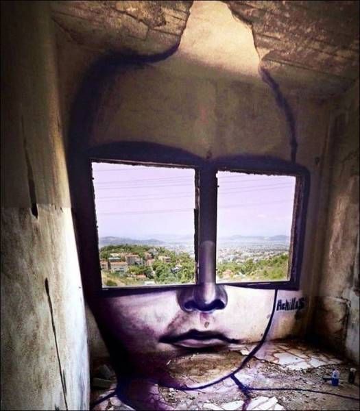 The mirror of one's heart - Graffiti, Eyes, Window, Abandoned