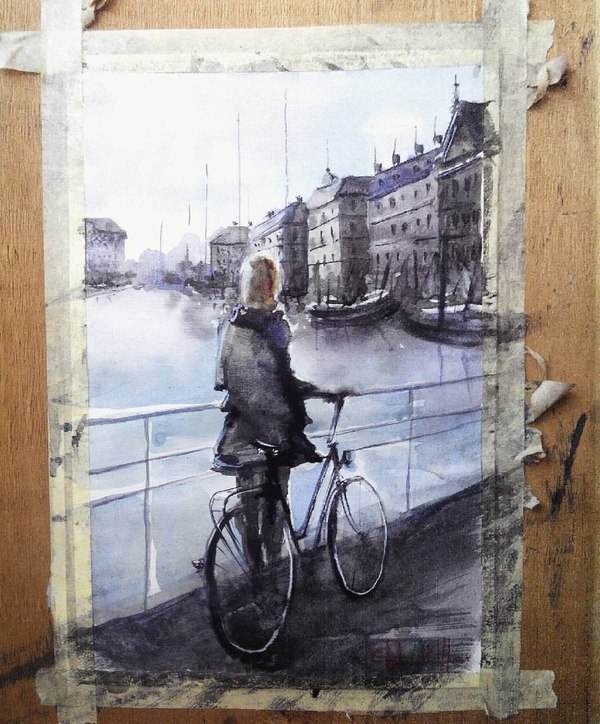 Cycling through the city - Artist, Watercolor, Painting, Creation, Painting, Art, Graphics, Drawing