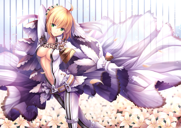 Anime Art - Anime art, Anime, Fate, Saber bride, Bodysuit, Cleavage