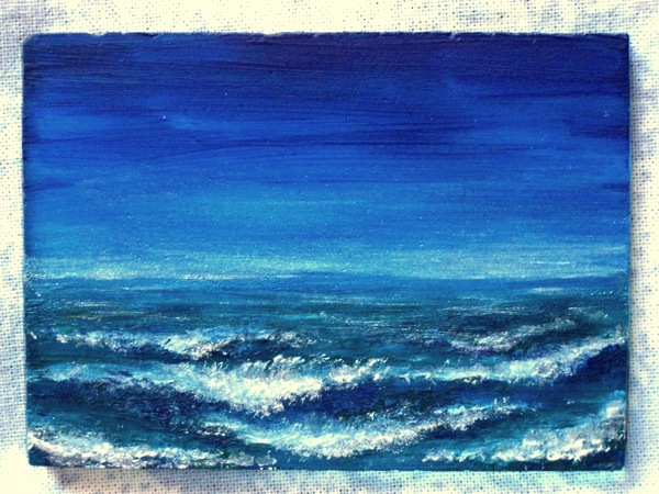 The back of a small mirror. - My, Blue, Sea, Wave, Artist, Acrylic, My, Creation