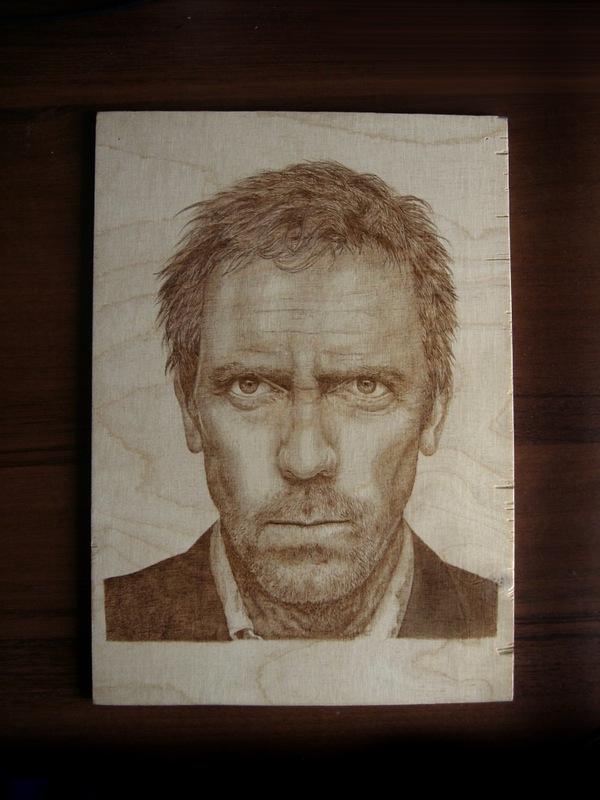 Wood burning - British portraits. - My, Pyrography, Portrait, Great Britain, Actors, Actors and actresses, Dr. House, Hugh Laurie, Music, Longpost