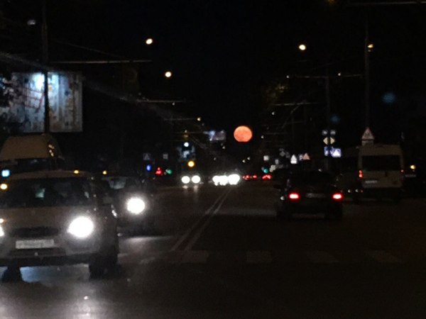 Moon over the city - moon, Road, Stavropol