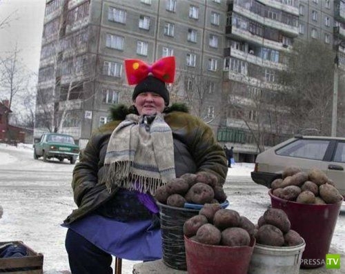 Girl with peaches - Female, Salesman, Bow, Potato, Girl with peaches, Winter, Chisel, AvtoVAZ, Women