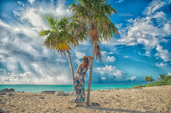Follow The Dream By @Valentyn.Art.Photography - My, Beautiful girl, Models, Sea, Caribs, Beach, Palm trees, Sand, Mexico