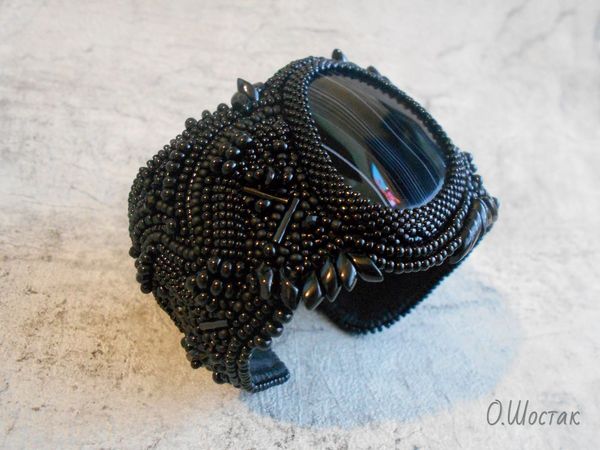 Black monochrome - bracelet Gothic - My, Black, A bracelet, , Beadwork, Black cat, , , Beads