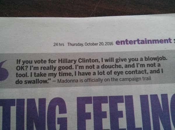 Support for Hillary Clinton from Madonna - NSFW, My, Politics, US elections, Hillary Clinton, Madonna, English language, 