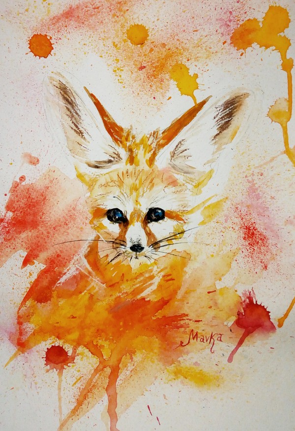 Fennec - Watercolor, Drawing, My, Fenech