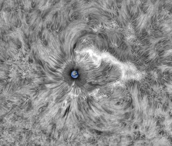 Earth-sized sunspot AR12546Credit and collage: Gabriel Corban - Space, Astronomy, The sun, Land, Astrophoto, Interesting, Collage, Humor