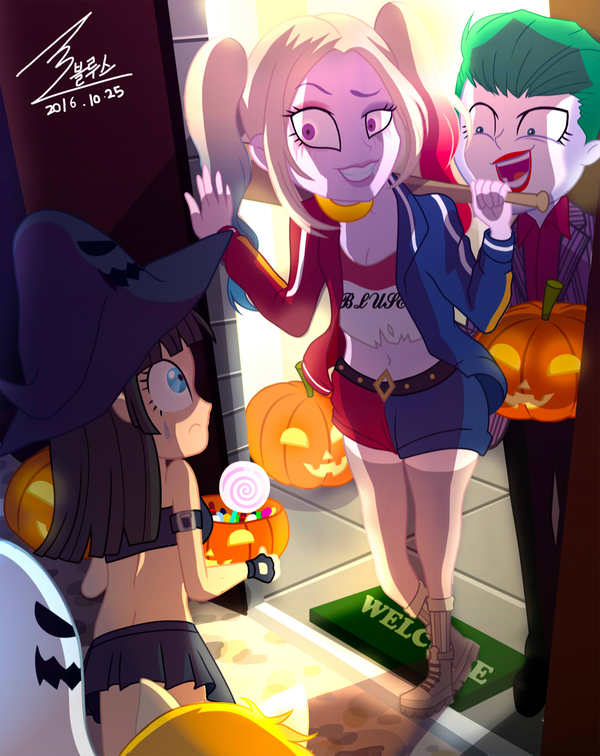 Halloween - My little pony, Princess celestia, Princess luna, Humanization, Crossover, Harley quinn, Joker, 0bluse