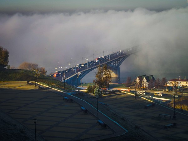 Kanavinsky bridge, fog. - Nizhny Novgorod, Fog, 