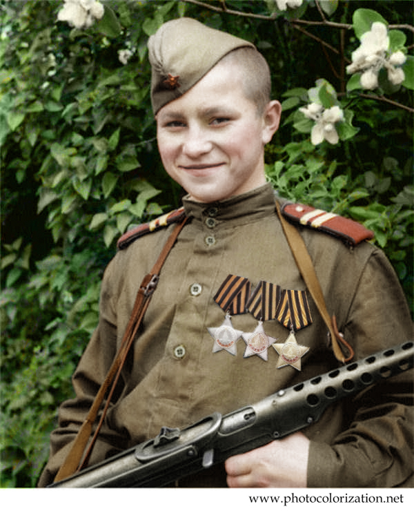 My colorization Ivan Kuznetsov. The youngest (17 years old) cavalier of the Order of Glory of all three degrees. - My, Colorization, , , The Great Patriotic War, Photoshop