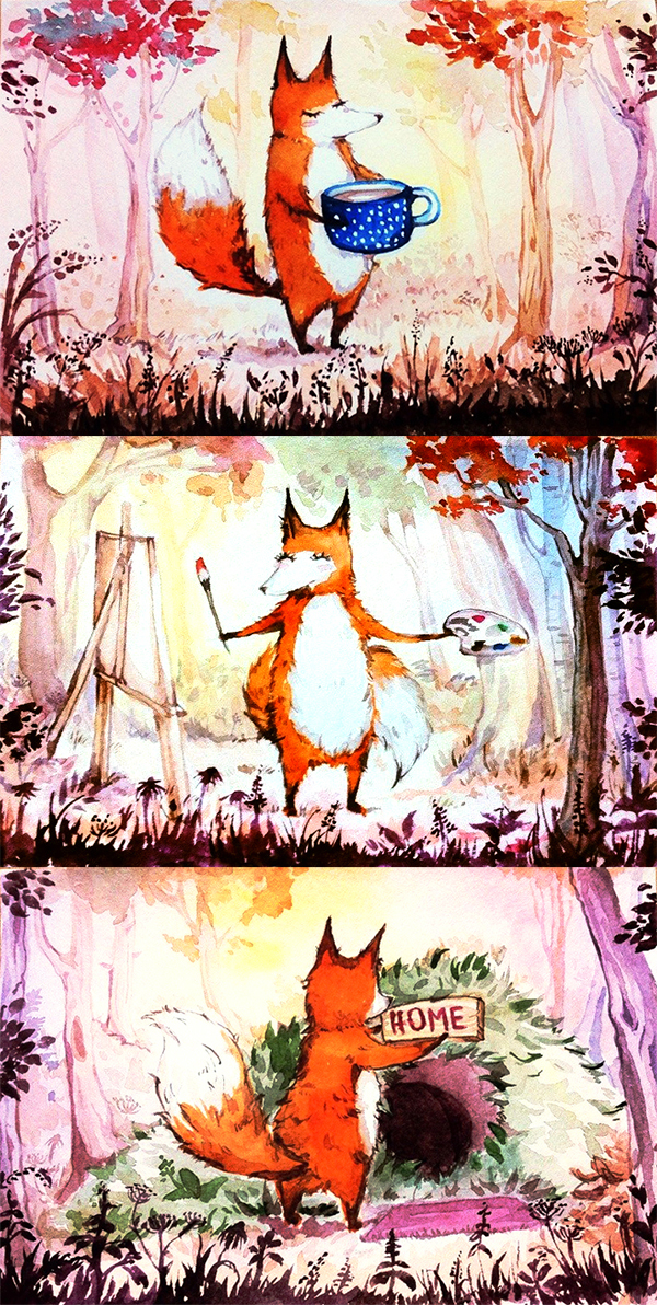 Fox - My, Fox, Postcard, Presents, Drawing, Watercolor, Creation, Artist