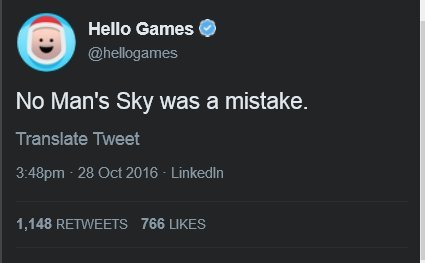 Разработчики No Man's Sky признали игру ошибкой.