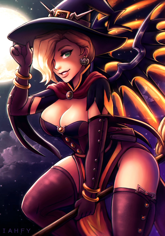 Witch (Mercy) - Mercy, Overwatch, Blizzard, Boobs, Stockings, Beautiful girl, Longpost