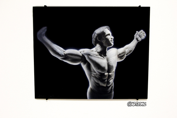 Arnold Schwarzenegger. Aerography. PVC 50x40 - My, Arnold Schwarzenegger, Airbrushing, Realism, Terminator, Handmade, Drawing, Art39inc
