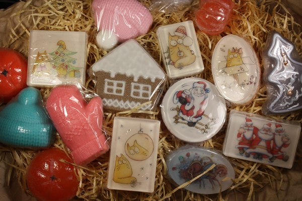 Christmas soap :) - My, Soap, New Year, Handmade, , With your own hands, cat, Longpost