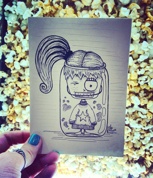 5 minutes flight is normal - My, Girl, Drawing, Pen drawing, Popcorn