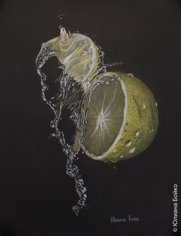 lemon splash - My, Graphics, Colour pencils, Pencil drawing, League of Artists, Artist