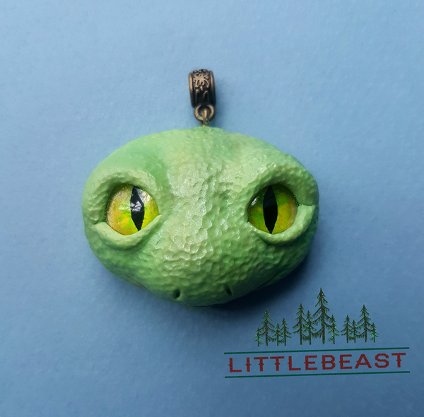 Pendant Green lizard - My, Polymer clay, Plastic, With your own hands, Lizard, Pendant, Longpost
