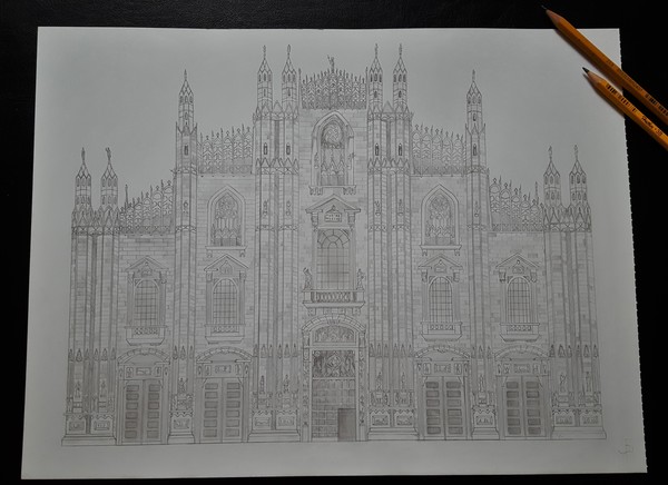 First drawing - Milan Cathedral - My, Milan Cathedral, Drawing, Pencil, Gothic, Drawing