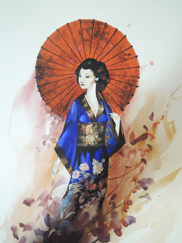 Geisha - My, Geisha, Drawing, Graphics, Art, Japan, Watercolor, Tempera, Longpost