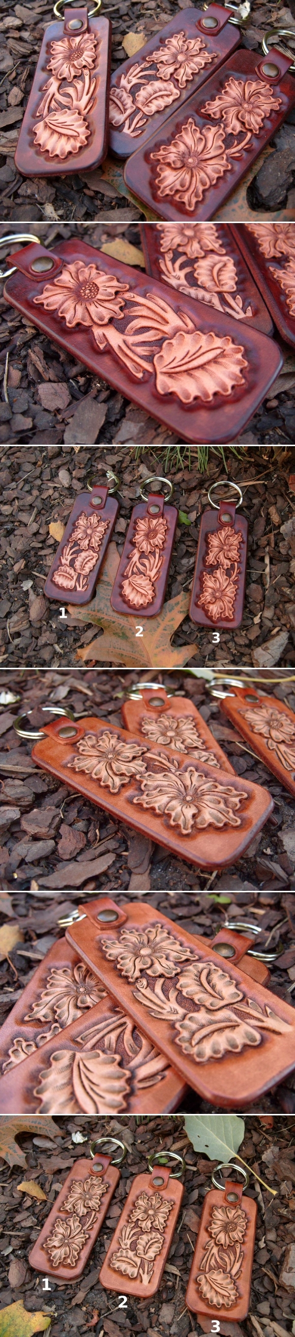 Leather keyrings - My, Keychain, Handmade, Longpost, Flowers, Embossing on leather, Carving, Craft, Production