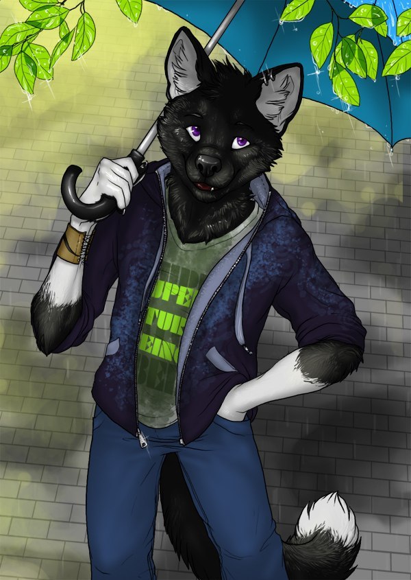 Shepherd of the Raindrops - Furry, Art, Digital drawing, Fox, Furry canine, Umbrella, Fuckie, Guys