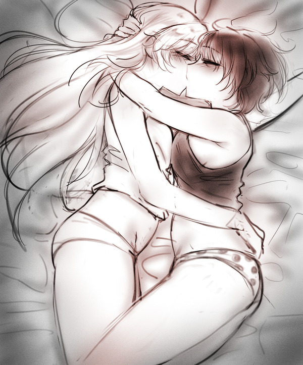 RWBY - NSFW, Ruby rose, RWBY, Weiss schnee, Strawberry, Milota, Anime art, Anime, Monochrome, Longpost