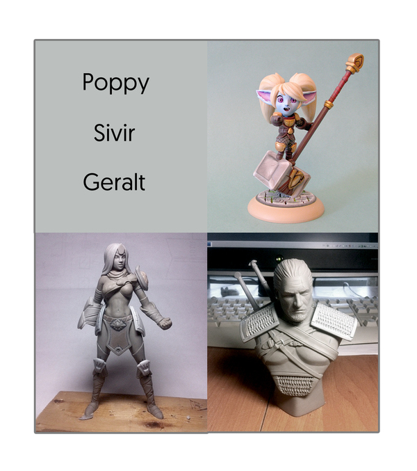 Poppy in color + two almost completed cast master models. - My, League of legends, Figurines, Geralt of Rivia, The Witcher 3: Wild Hunt, Sivir, Poppy, Riot games, Лепка, Longpost
