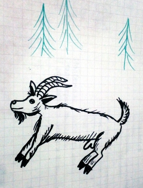 Emphasis on details - Father, A son, Drawing, Goat