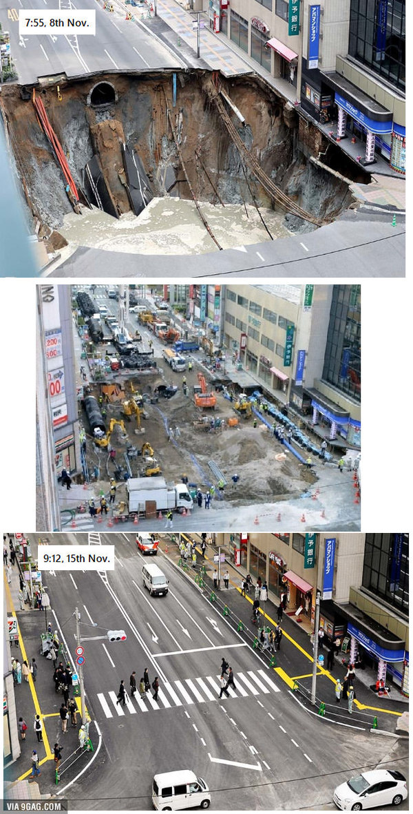 In Japan they do it in 7 days - Japan, Road, Repair, Road repair, Failure, Impressively
