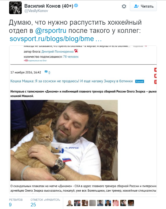 Nothing unusual, just a journalist interviewed a cat - Oleg Znarok, cat, HC SKA, HC Dynamo