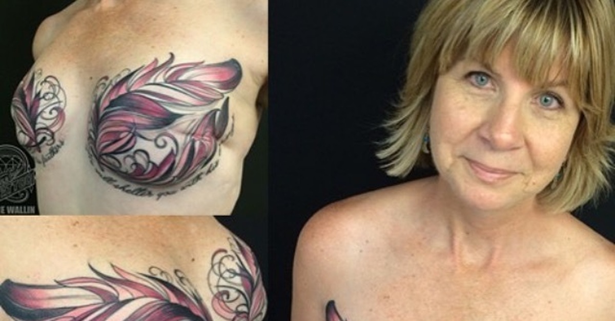 молочных желёз приняла решение сделать оригинальные татуировки на груди., Р...